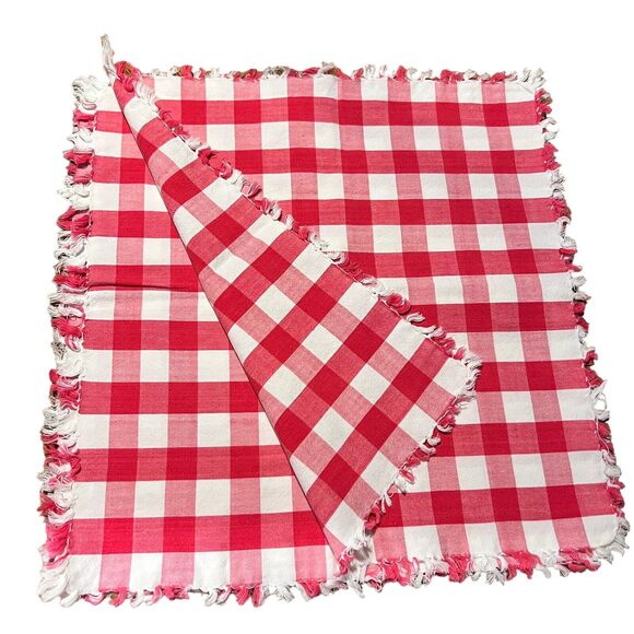 Red Gingham Napkins Set of 4 Tassel Edge Picnic Farmhouse Camping Cotton 16x16 - Picture 5 of 8
